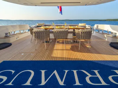 Deck of Primus, a San Lorenzo SL 96 motor yacht at Seget Donji, Croatia