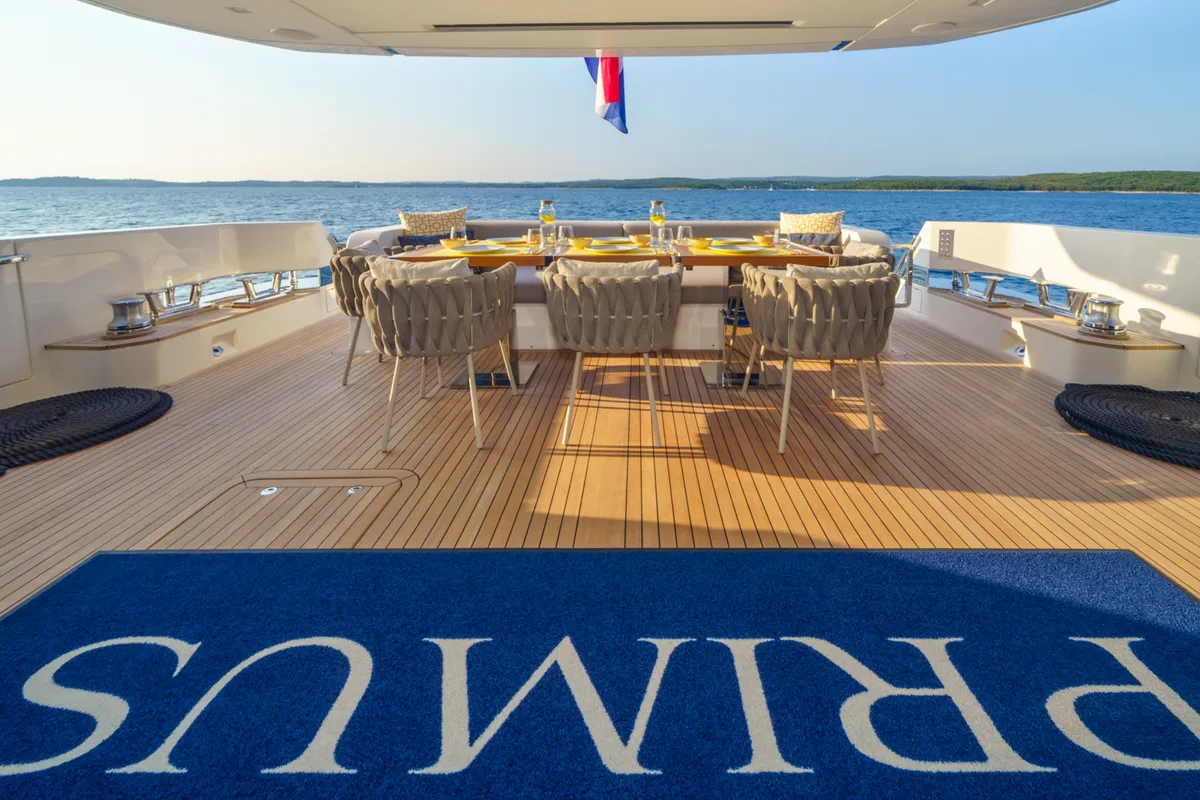 Deck of Primus, a San Lorenzo SL 96 motor yacht at Seget Donji, Croatia