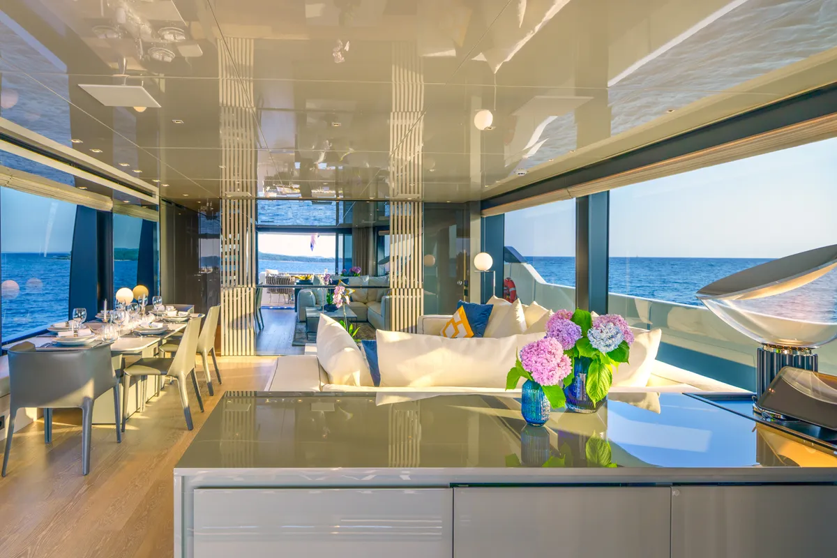 Salon of Primus, a San Lorenzo SL 96 motor yacht at Seget Donji, Croatia
