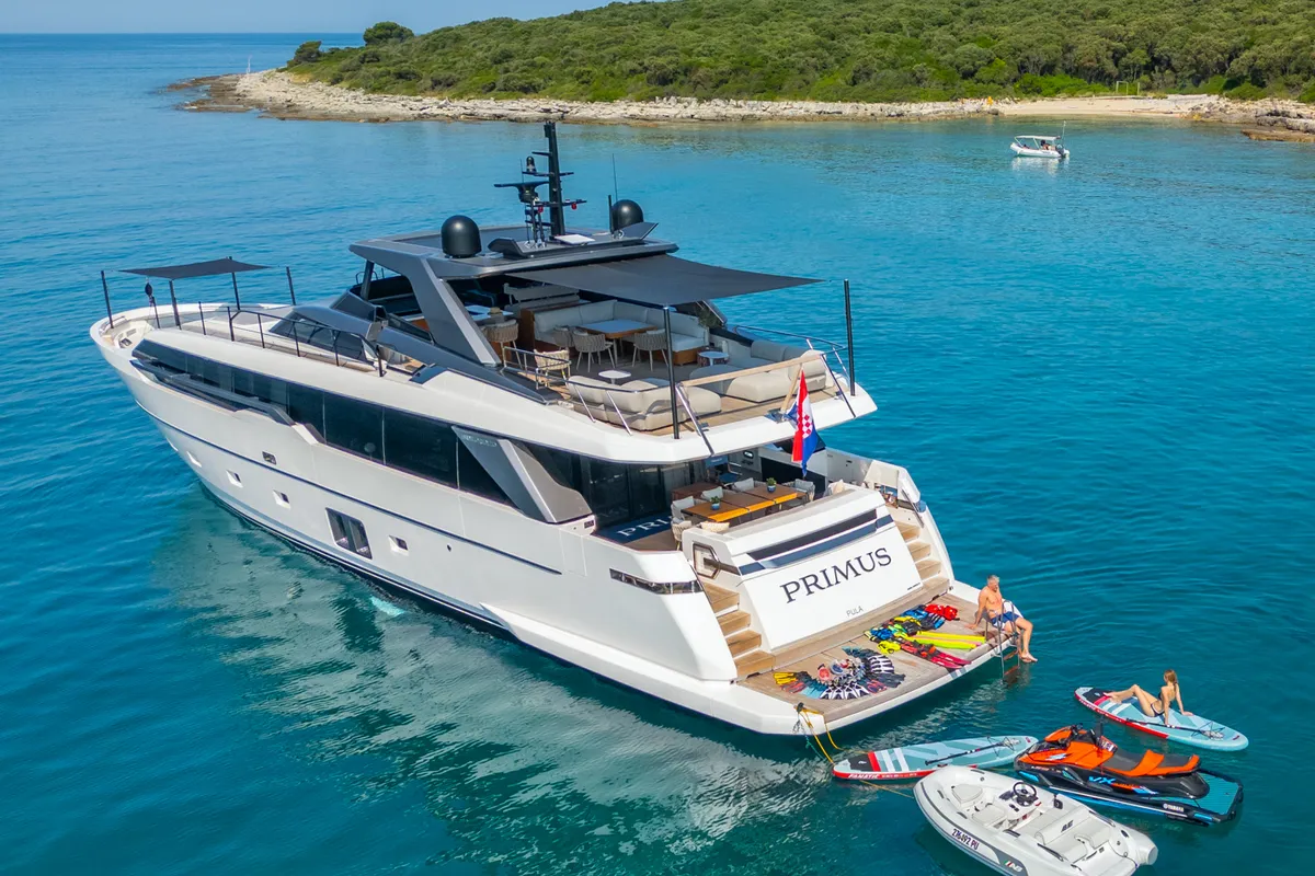 Exterior view of Primus, a San Lorenzo SL 96 motor yacht at Seget Donji, Croatia