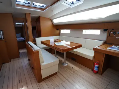 Salon of Sunlark, a Jeanneau 54 sailboat at Marmaris, Turkey