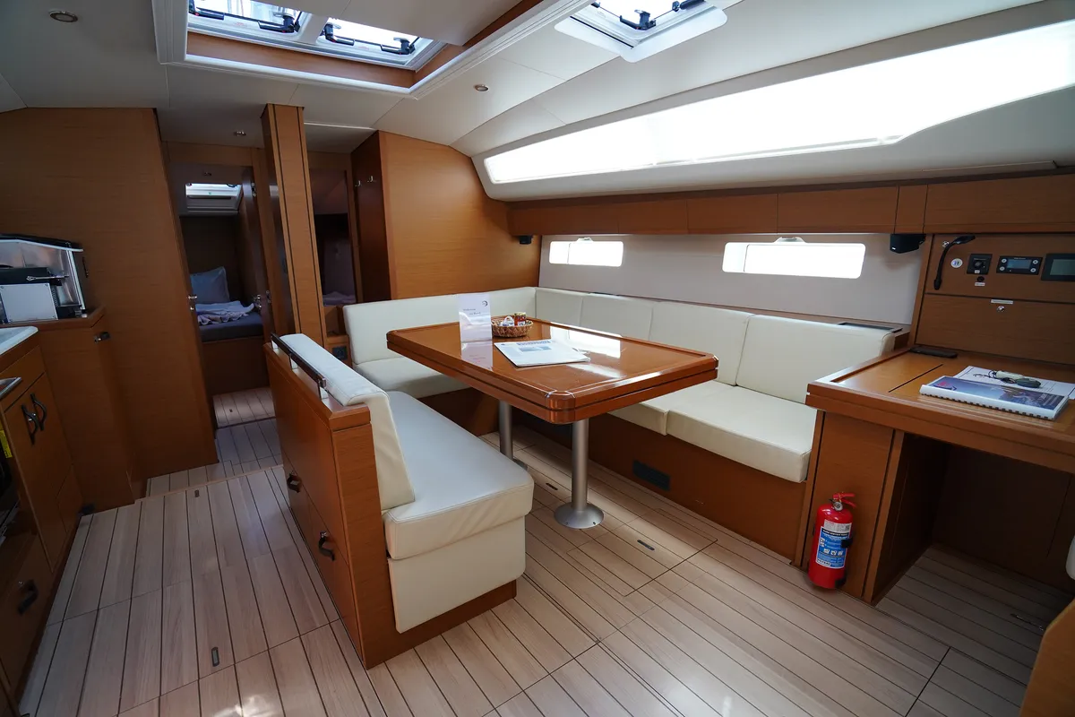Salon of Sunlark, a Jeanneau 54 sailboat at Marmaris, Turkey