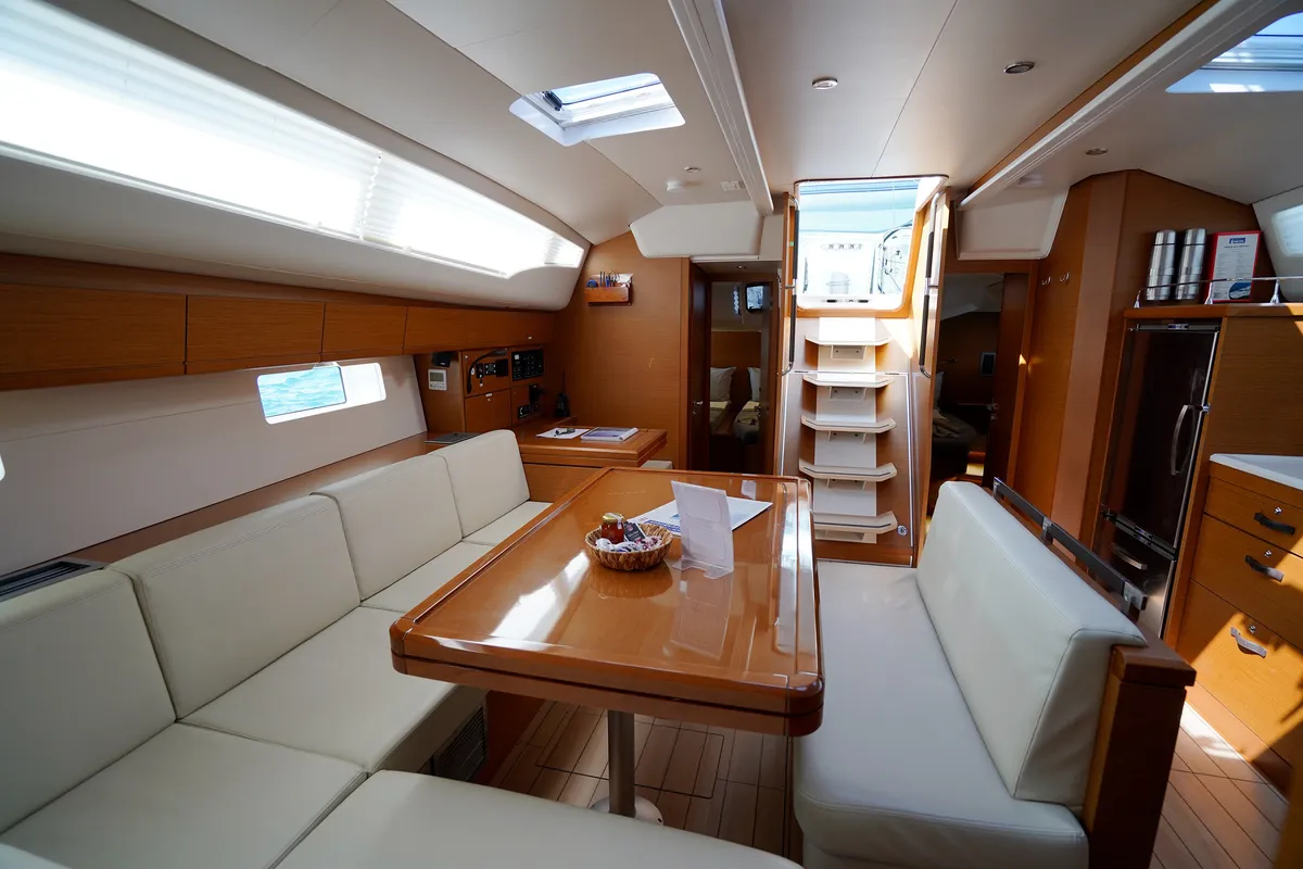 Salon of Sunlark, a Jeanneau 54 sailboat at Marmaris, Turkey
