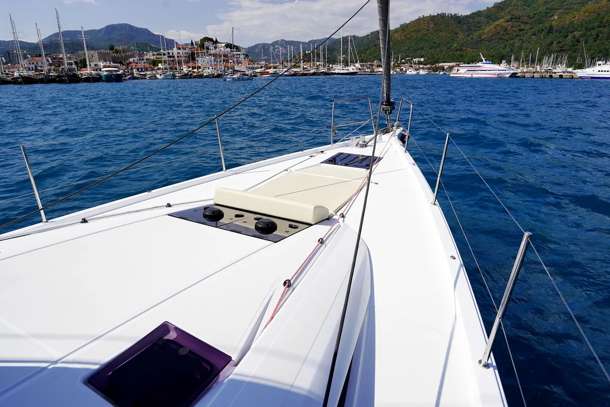 Deck of Sunlark, a Jeanneau 54 sailboat at Marmaris, Turkey