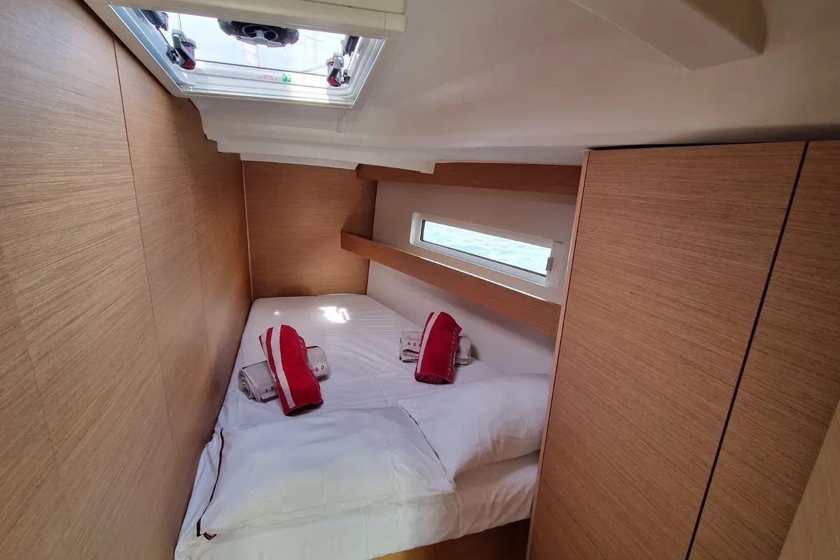 Cabin on Koala II, a Jeanneau Sun Odyssey 440 sailboat at Sant Antoni de Portmany, Spain