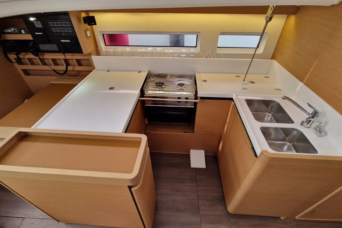 Galley of Koala II, a Jeanneau Sun Odyssey 440 sailboat at Sant Antoni de Portmany, Spain