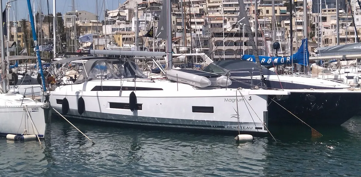Exterior view of Magnum, a Beneteau Oceanis 40.1 sailboat at Athens, Greece