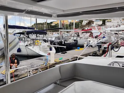 Lady Lety, a Leopard 45 catamaran at Procida, Italy