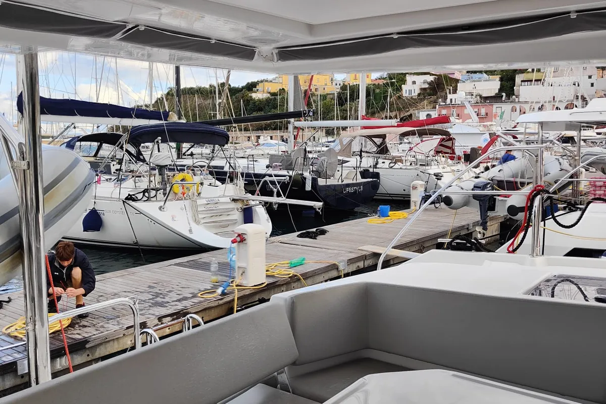 Lady Lety, a Leopard 45 catamaran at Procida, Italy