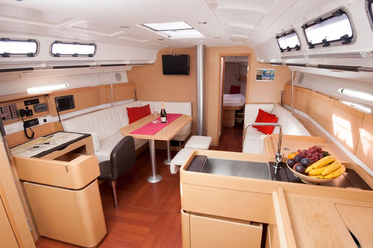 Salon of ARIADNE, a Beneteau First 45 sailboat at Grad Kaštela, Croatia