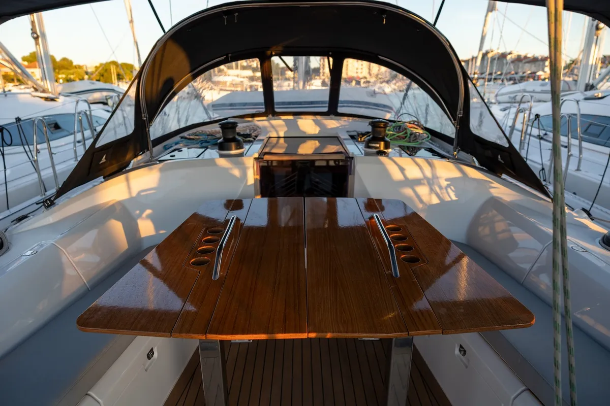 Deck of Sailing Grace, a Elan E6 sailboat at Biograd na Moru, Croatia