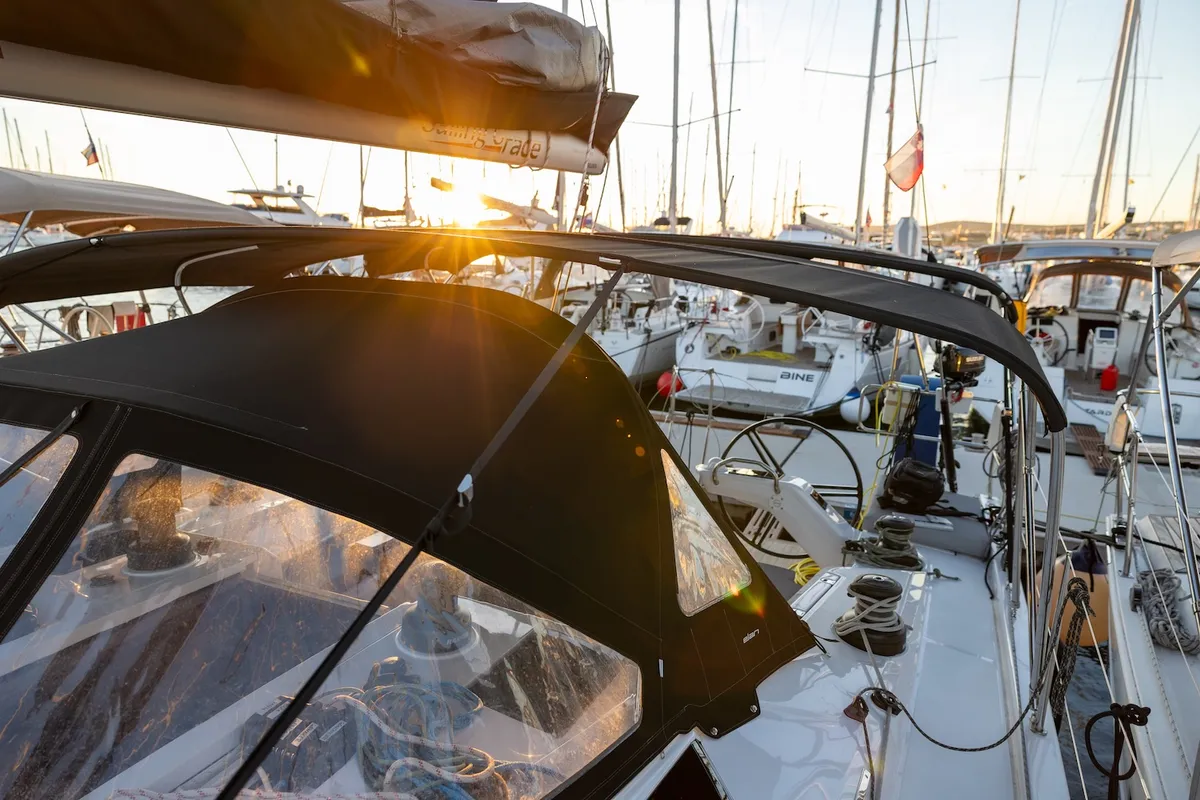 Deck of Sailing Grace, a Elan E6 sailboat at Biograd na Moru, Croatia