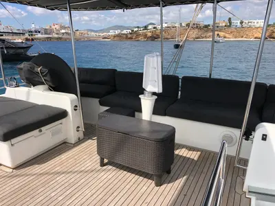 Deck of ZS, a Lagoon 620 catamaran at Ibiza, Spain