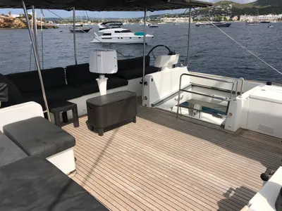 Cockpit of ZS, a Lagoon 620 catamaran at Ibiza, Spain