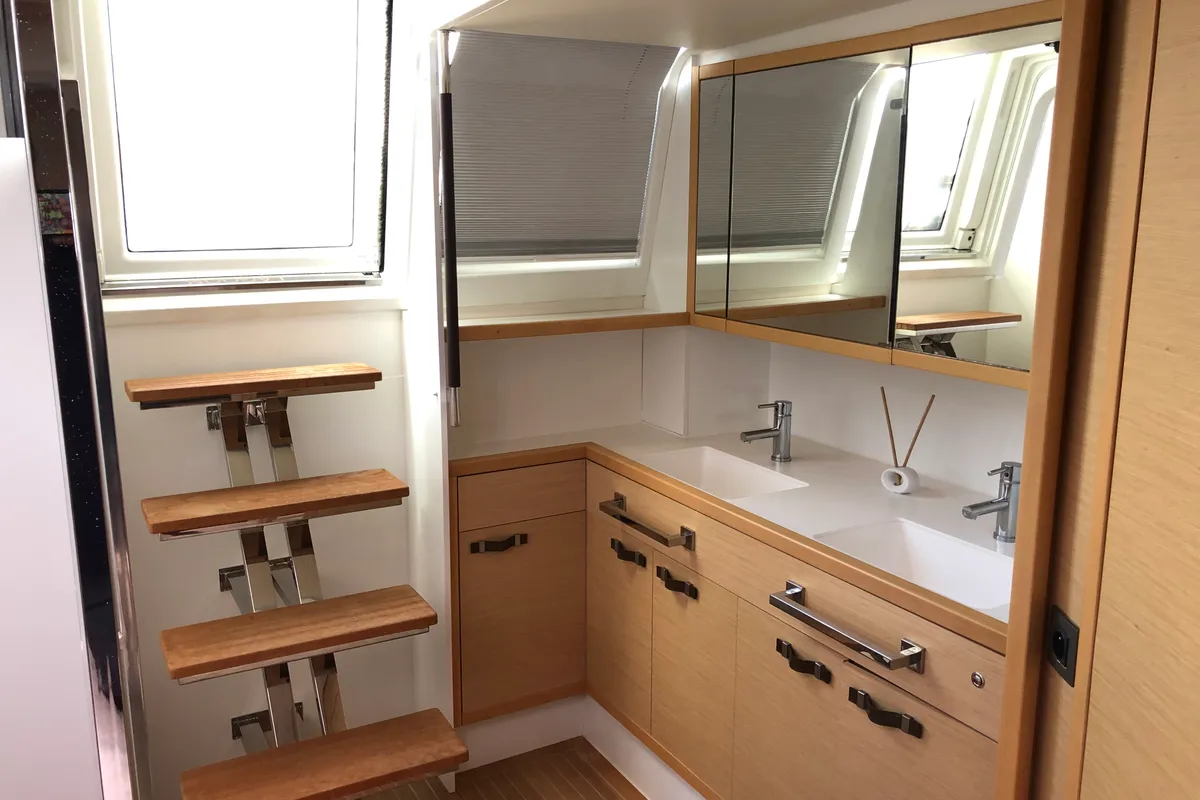 Salon of ZS, a Lagoon 620 catamaran at Ibiza, Spain