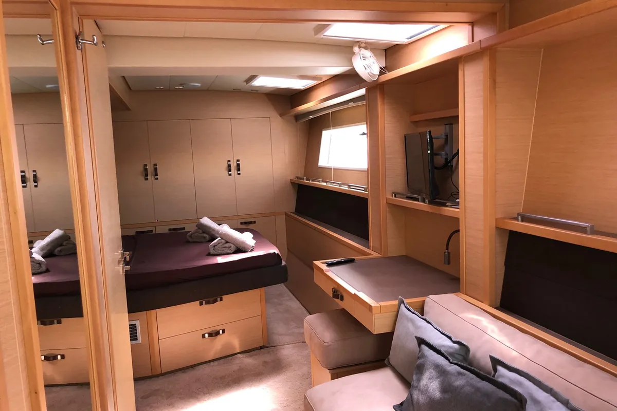 Cabin on ZS, a Lagoon 620 catamaran at Ibiza, Spain