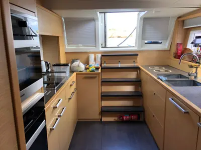 Galley of ZS, a Lagoon 620 catamaran at Ibiza, Spain