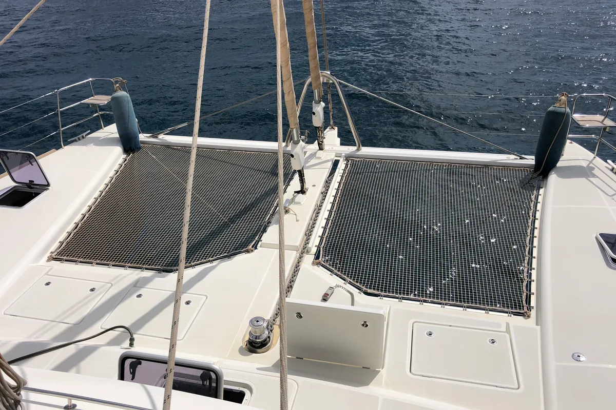 Deck of ZS, a Lagoon 620 catamaran at Ibiza, Spain