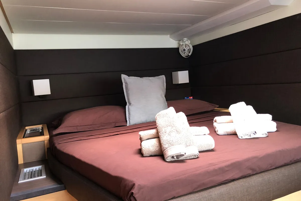 Cabin on ZS, a Lagoon 620 catamaran at Ibiza, Spain