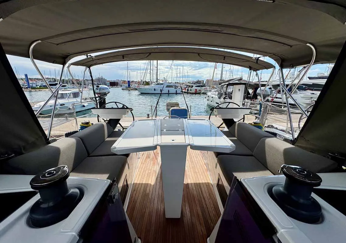 Deck of Leni, a Dufour 41 Performance sailboat at Grad Biograd na Moru, Croatia