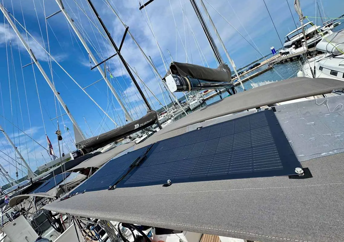 Deck of Leni, a Dufour 41 Performance sailboat at Grad Biograd na Moru, Croatia