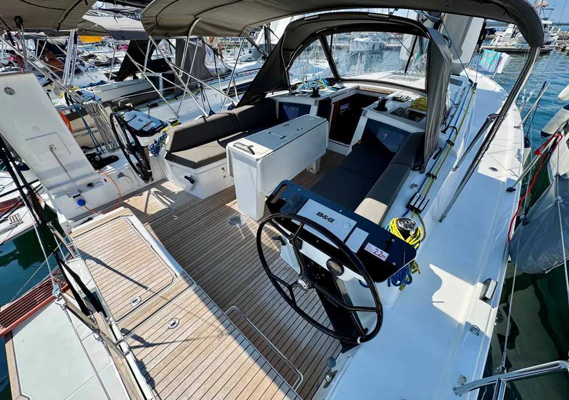 Cockpit of Leni, a Dufour 41 Performance sailboat at Grad Biograd na Moru, Croatia