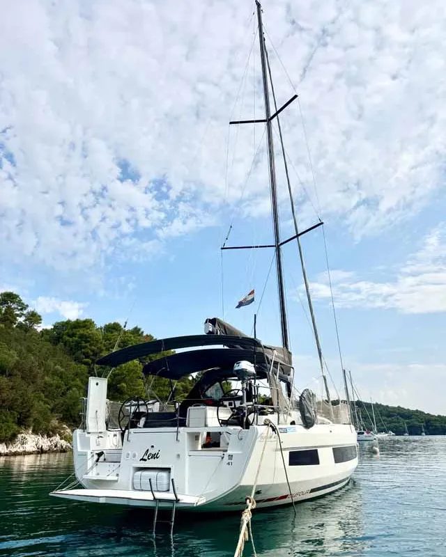 Exterior view of Leni, a Dufour 41 Performance sailboat at Grad Biograd na Moru, Croatia