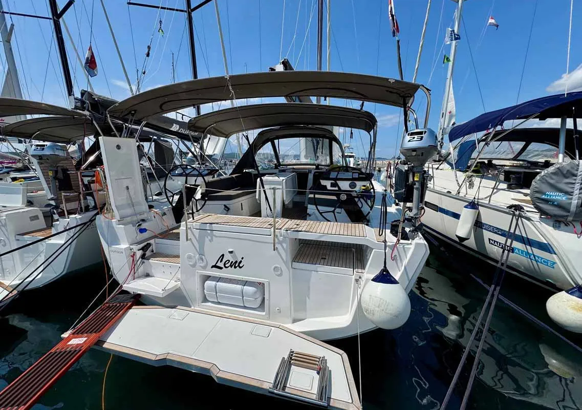Exterior view of Leni, a Dufour 41 Performance sailboat at Grad Biograd na Moru, Croatia