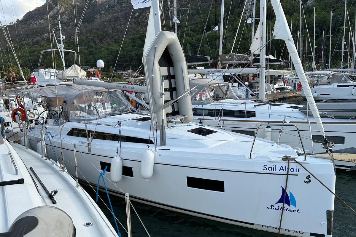 Exterior view of Sail Altair, a Beneteau Oceanis 34.1 sailboat at Marmaris, Turkey