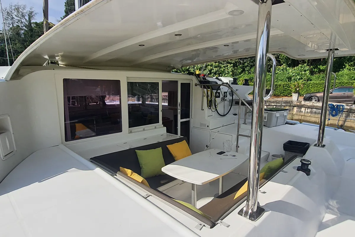 Deck of Chirouble, a Lagoon 421 catamaran at Baan Salak Phet, Thailand