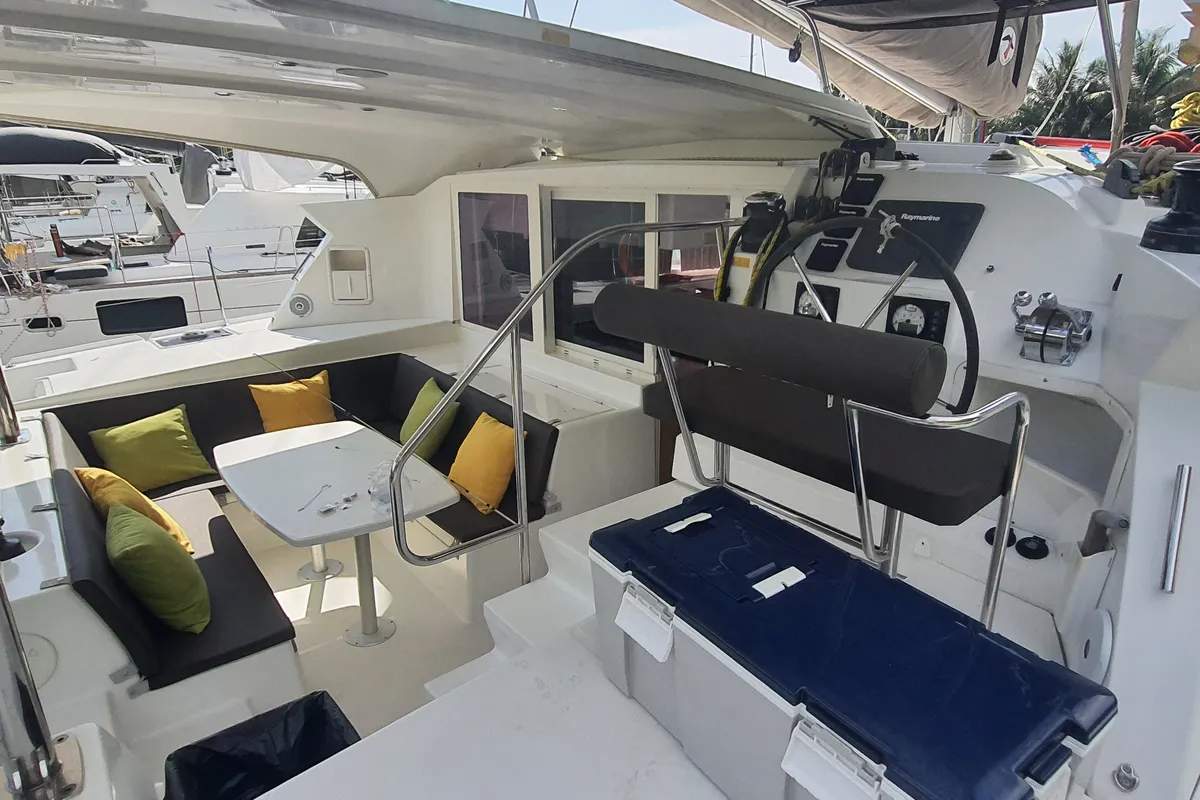 Cockpit of Chirouble, a Lagoon 421 catamaran at Baan Salak Phet, Thailand