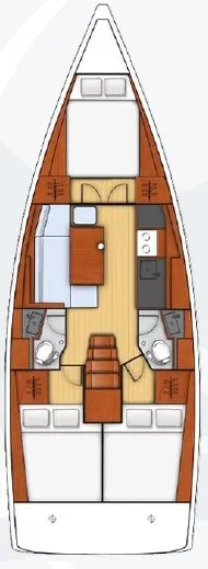 Exterior view of Sail Bellatrix, a Beneteau Oceanis 38.1 sailboat at Fethiye, Turkey