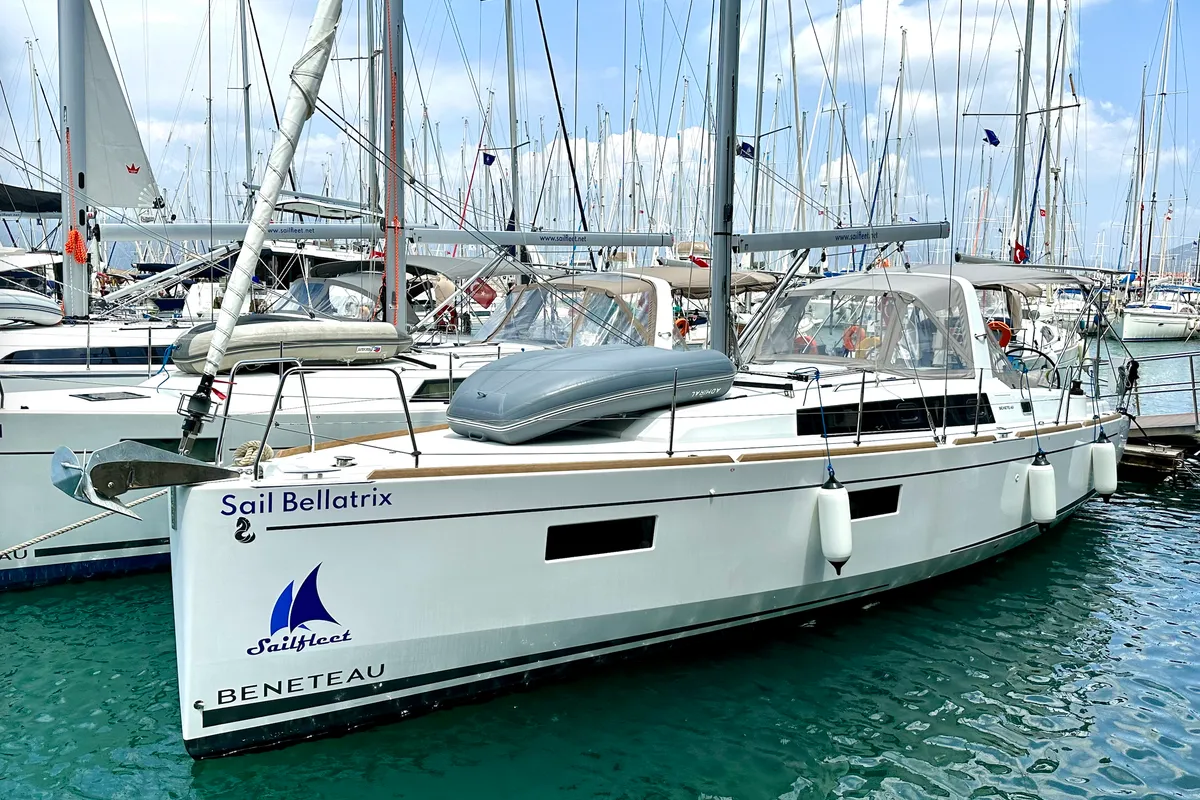 Cockpit of Sail Bellatrix, a Beneteau Oceanis 38.1 sailboat at Fethiye, Turkey