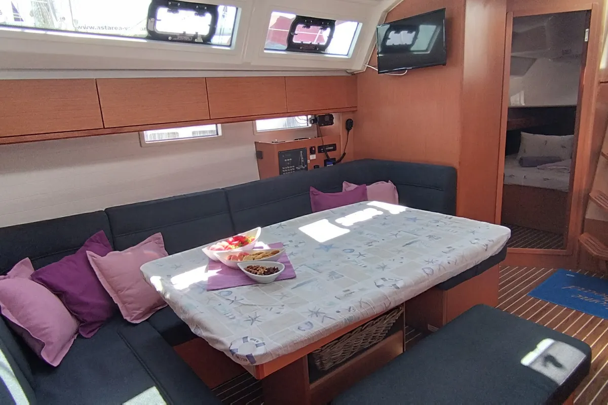 Salon of Mirka 5, a Bavaria Cruiser 46 sailboat at Split, Croatia