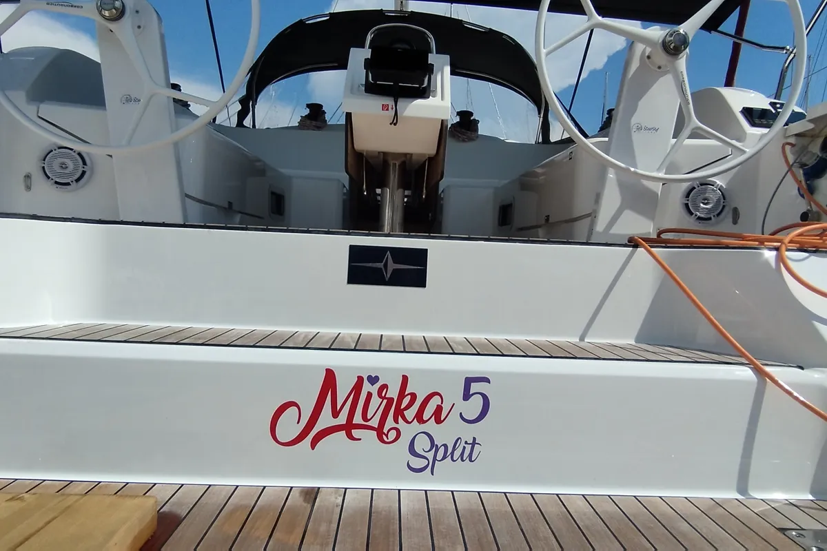 Deck of Mirka 5, a Bavaria Cruiser 46 sailboat at Split, Croatia