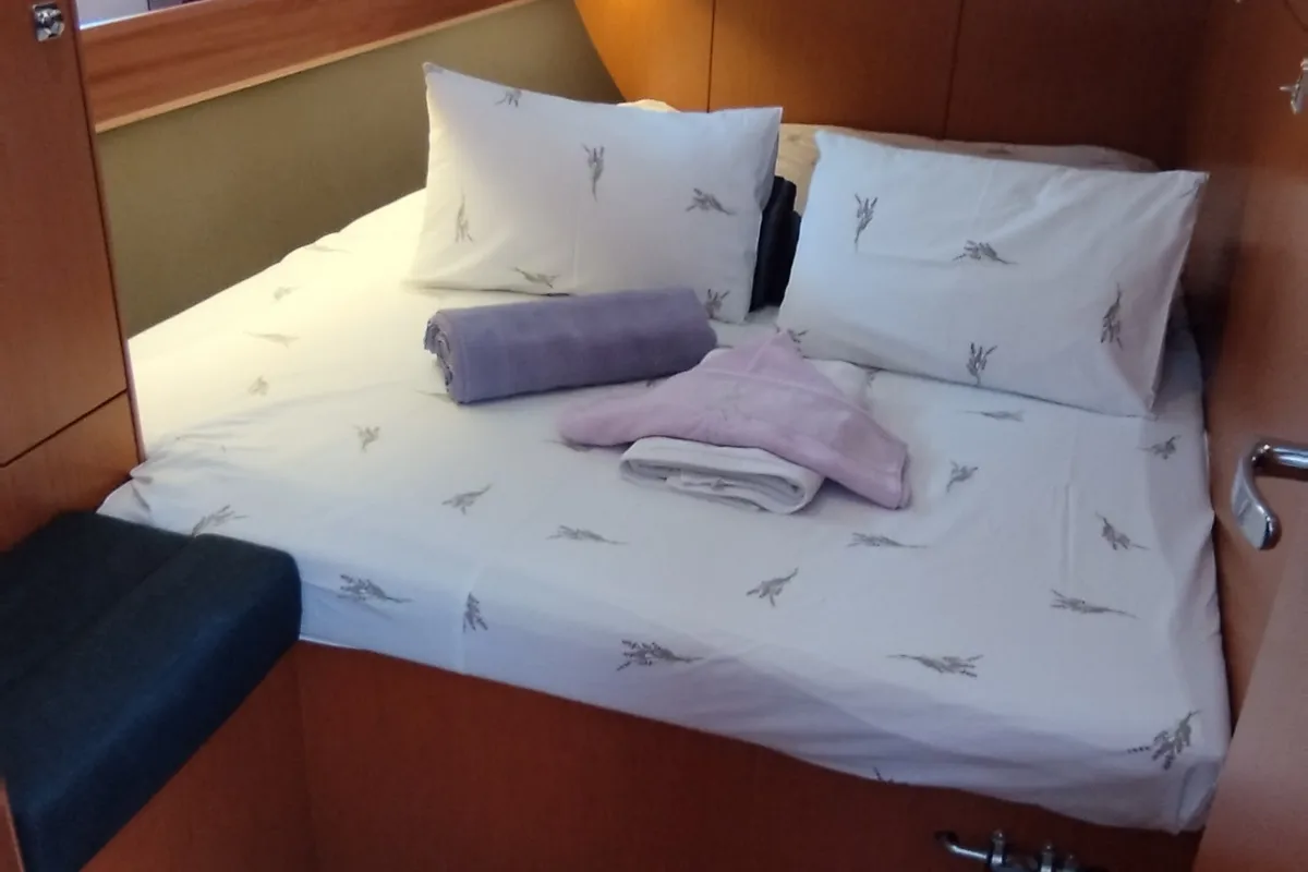 Cabin on Mirka 5, a Bavaria Cruiser 46 sailboat at Split, Croatia