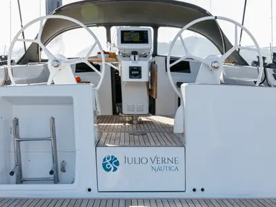 Cockpit of Kraken, a Hanse 415 sailboat at Baiona, Spain