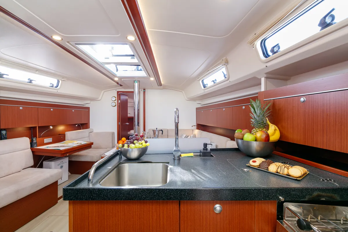 Galley of Kraken, a Hanse 415 sailboat at Baiona, Spain