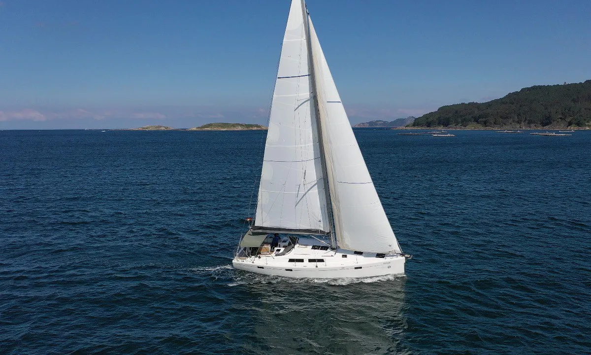 Exterior view of Kraken, a Hanse 415 sailboat at Baiona, Spain
