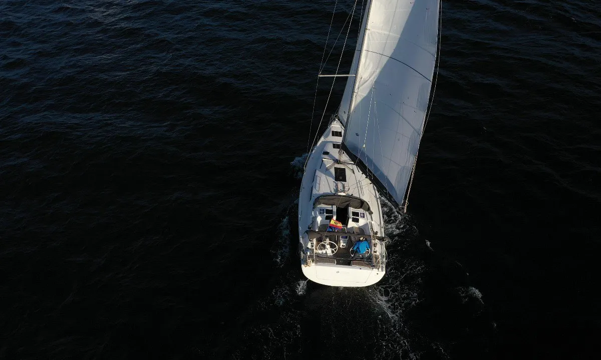 Cockpit of Kraken, a Hanse 415 sailboat at Baiona, Spain