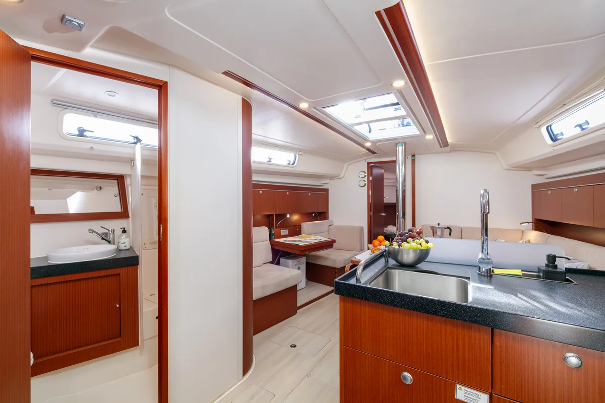 Galley of Kraken, a Hanse 415 sailboat at Baiona, Spain
