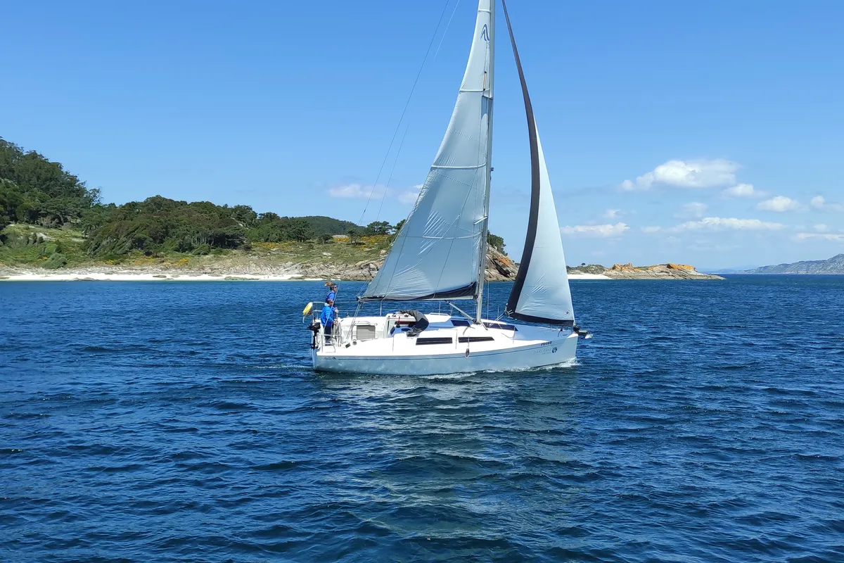 Exterior view of Kraken, a Hanse 415 sailboat at Baiona, Spain