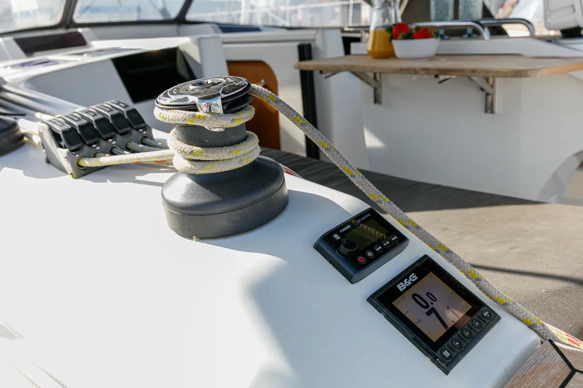 Exterior view of Kraken, a Hanse 415 sailboat at Baiona, Spain