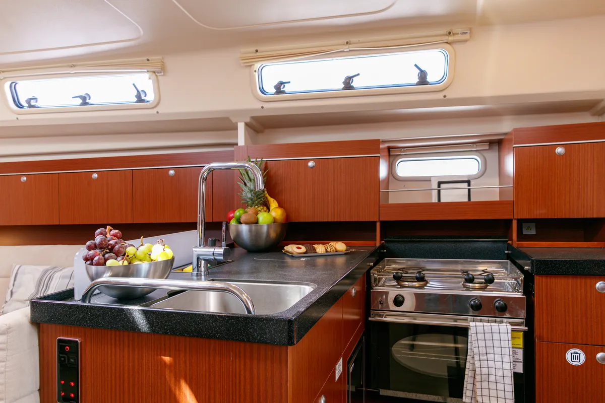 Exterior view of Kraken, a Hanse 415 sailboat at Baiona, Spain