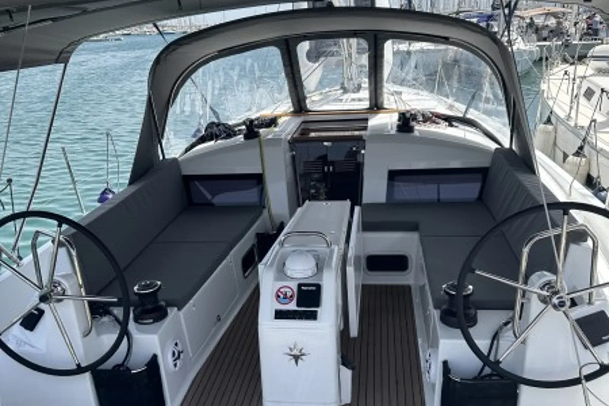 Cockpit of Taurus, a Jeanneau Sun Odyssey 440 sailboat at Općina Sukošan, Croatia