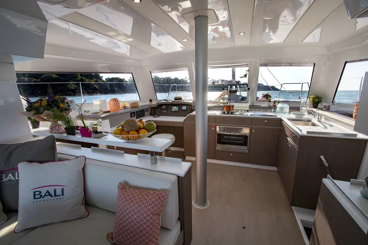 Galley of Jack Pearl, a Bali Catspace catamaran at Ajaccio, France