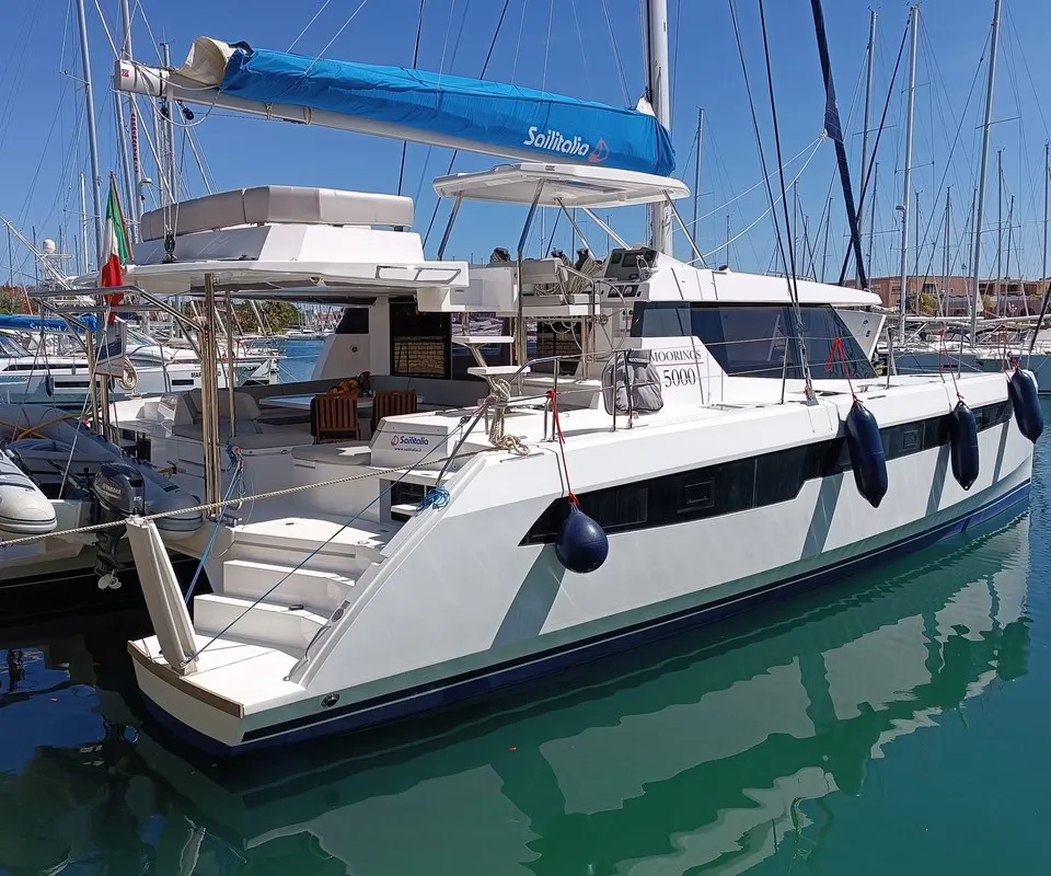 Exterior view of Pannonica, a Leopard 50 catamaran at Tonnarella, Italy