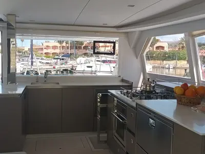 Galley of Pannonica, a Leopard 50 catamaran at Tonnarella, Italy