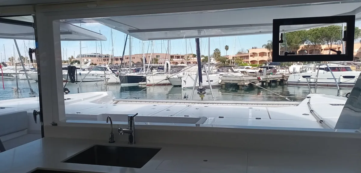 Galley of Pannonica, a Leopard 50 catamaran at Tonnarella, Italy