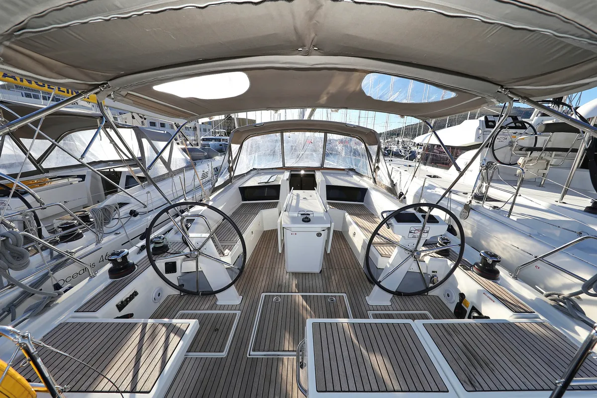 Cockpit of Auf Kurs, a Beneteau Oceanis 46.1 sailboat at Grad Trogir, Croatia